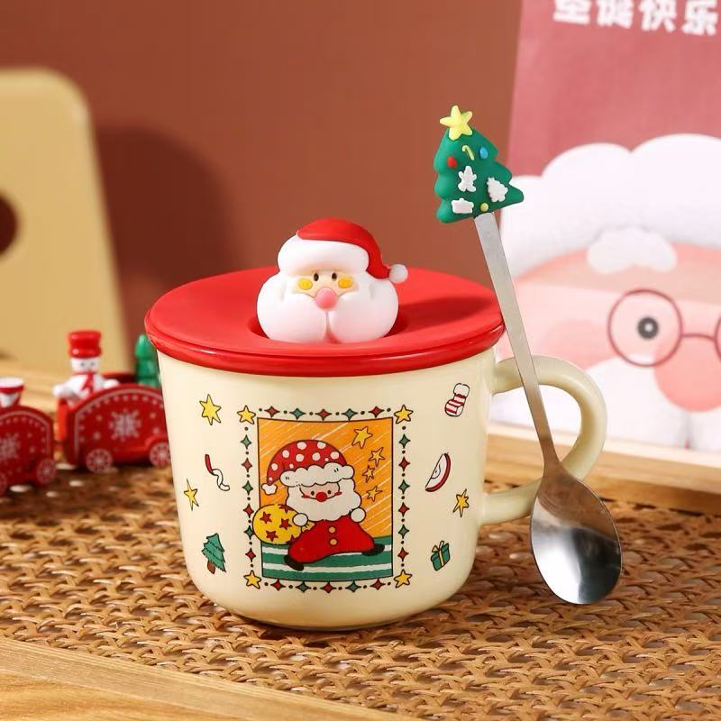 Santa Claus Ceramic Mug with Silicone Lid & Stirring Spoon 400ml