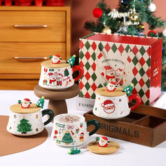 Christmas Ceramic Mug 290ml with Wooden Lid & Stirring Spoon Assorted