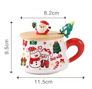 Christmas Ceramic Mug 290ml with Wooden Lid & Stirring Spoon Assorted