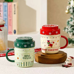 Cute Christmas Ceramic Mug 420ml with Lid Assorted