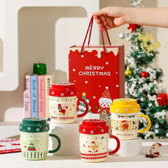 Cute Christmas Ceramic Mug 420ml with Lid Assorted