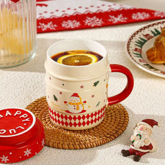 Cute Christmas Ceramic Mug 420ml with Lid Assorted