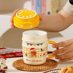 Cute Christmas Ceramic Mug 420ml with Lid Assorted
