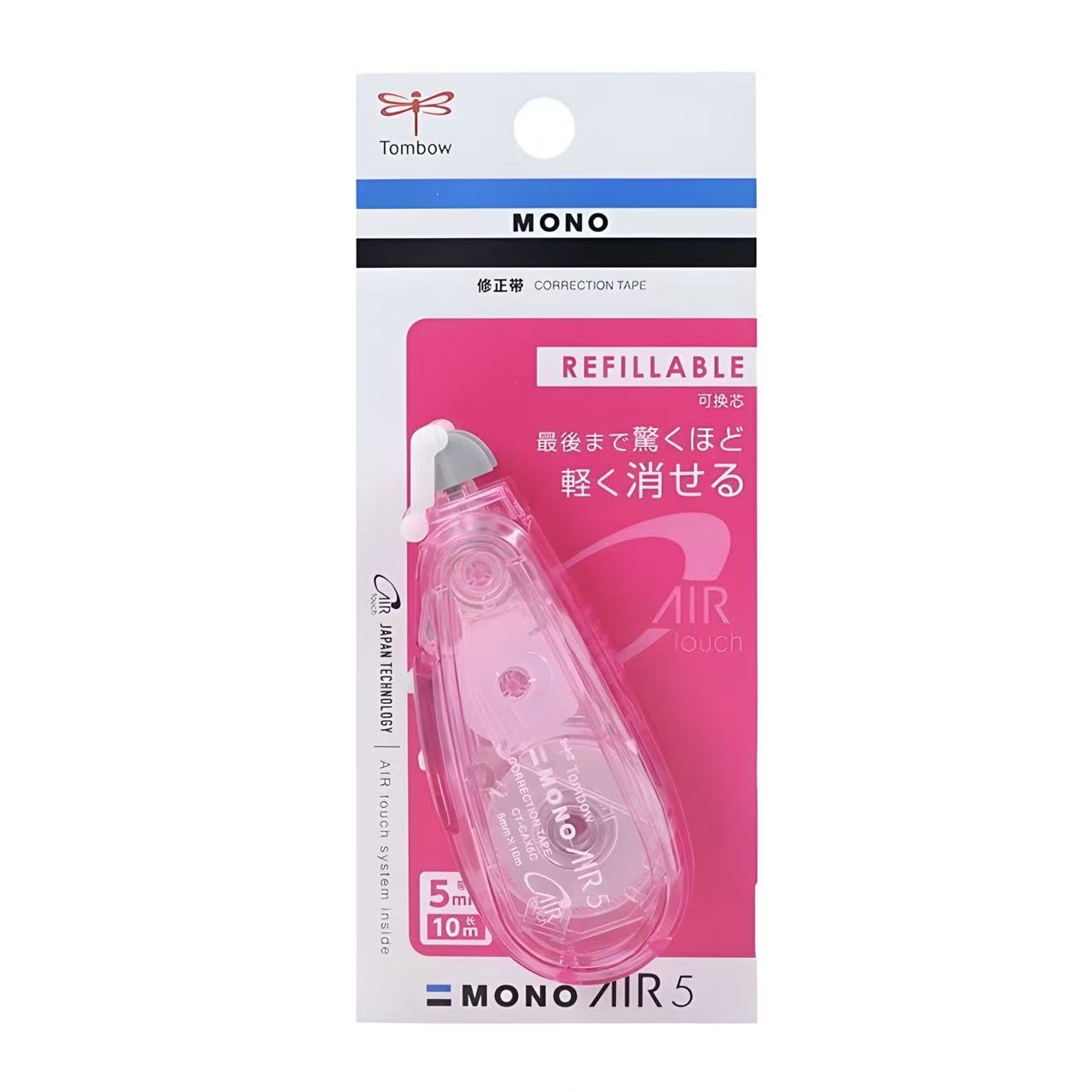 MONO AIR 5 Correction Tape 5mm x 10m Clear Clear Pink