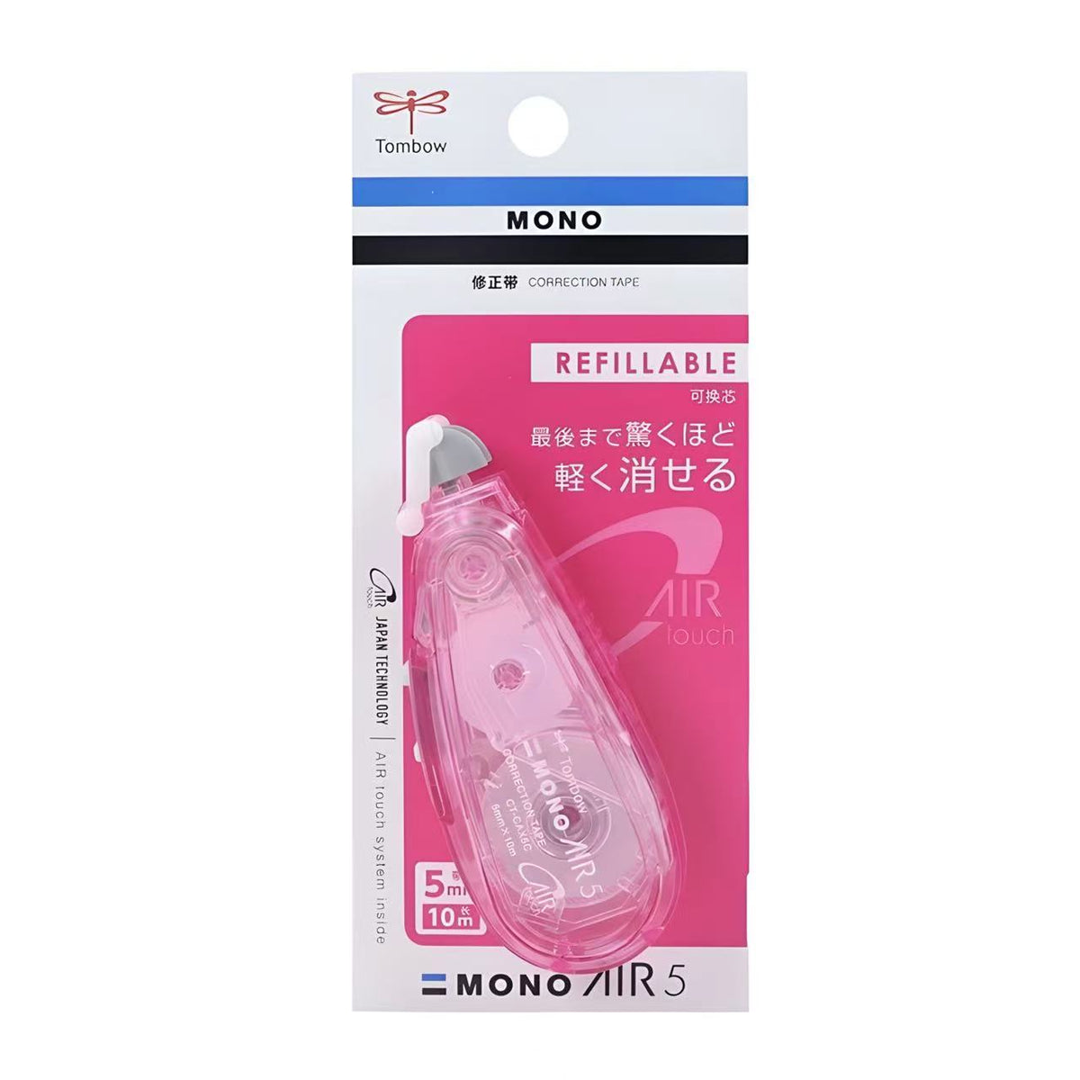 MONO AIR 5 Correction Tape 5mm x 10m Clear Clear Pink