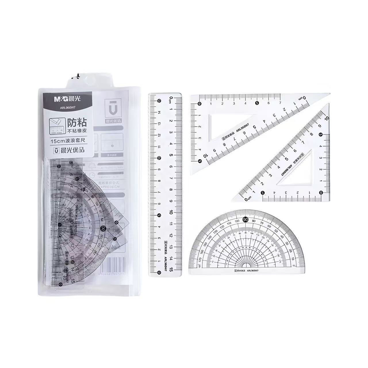 15cm Transparent Plastic Geometry Ruler Set – 4 Pieces