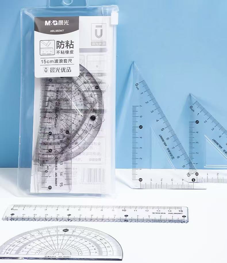 15cm Transparent Plastic Geometry Ruler Set – 4 Pieces