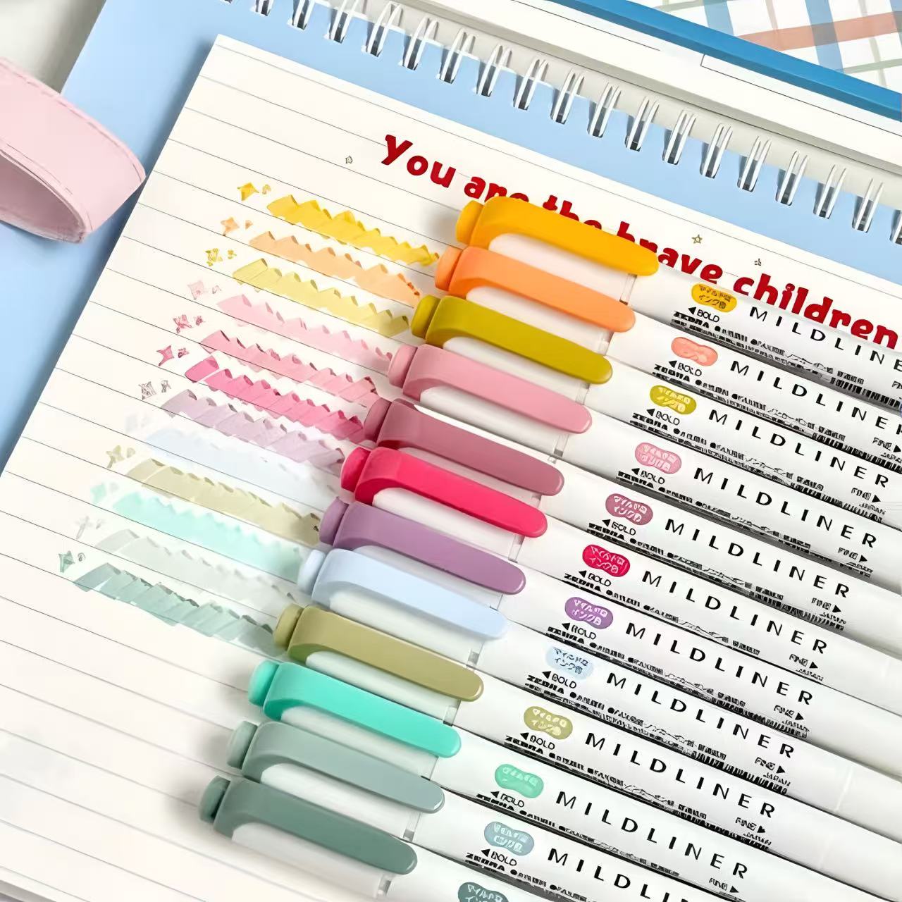 Zebra Mildliner Highlighter 12-Colour Set with Pencil Case & Dot Journal