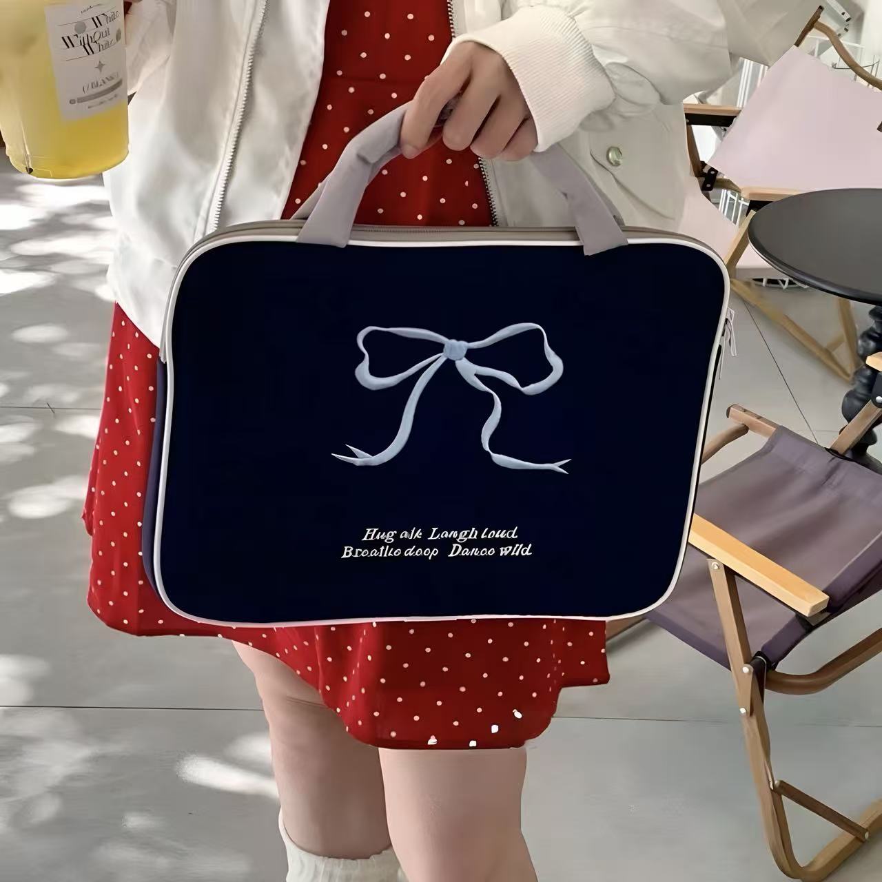 Bow Embroidered Laptop Sleeve 16" – Navy Blue