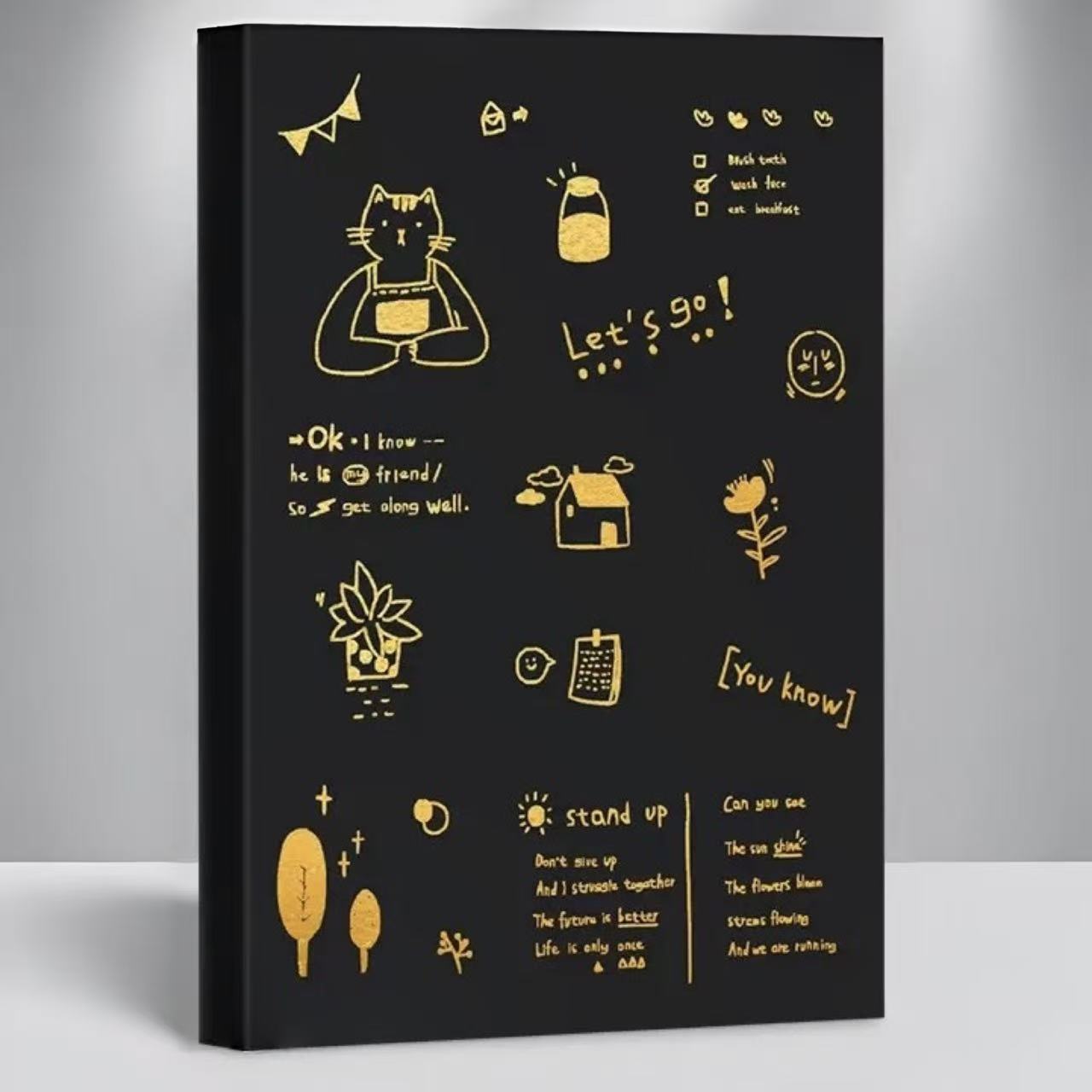Gold Foil Cat “Lovely Life” B5 Thick Plain Notebook 128 Sheets Assorted