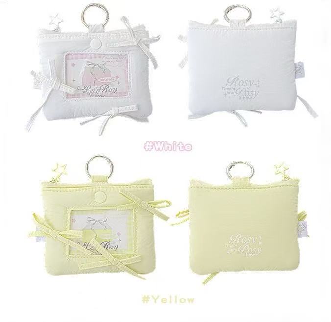 ROSYPOSY Puff Bow Card Holder & Coin Purse Keychain – White