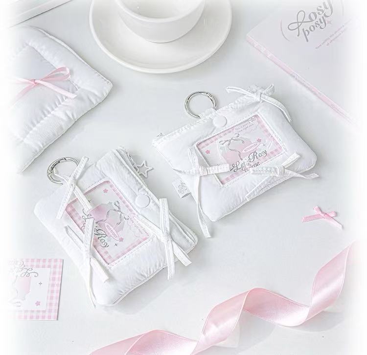 ROSYPOSY Puff Bow Card Holder & Coin Purse Keychain – White