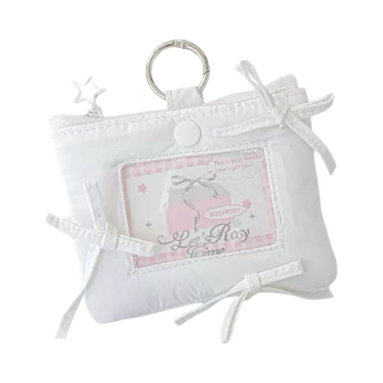 ROSYPOSY Puff Bow Card Holder & Coin Purse Keychain – White