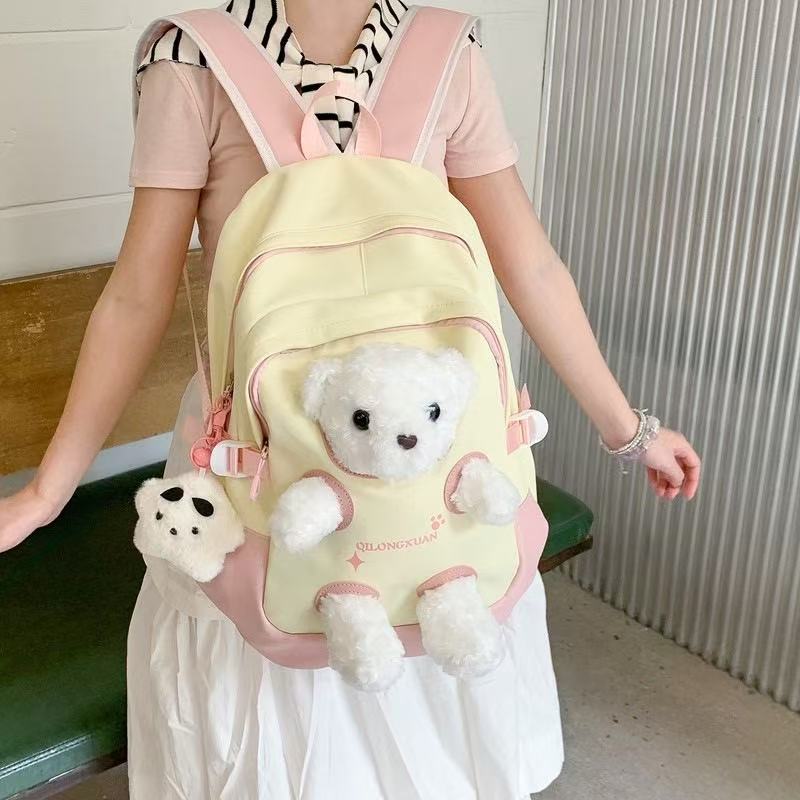 Bags & Storage - Plush Cute Bear Backpack – Yellow / Pink - Goodie Goodie