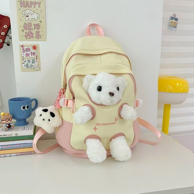 Bags & Storage - Plush Cute Bear Backpack – Yellow / Pink - Goodie Goodie