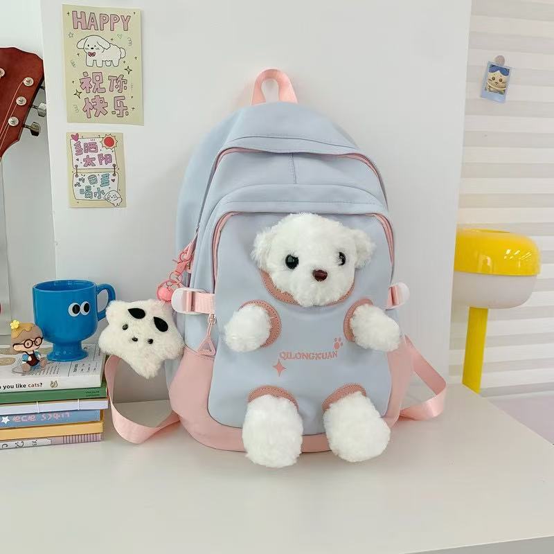 Bags & Storage - Plush Cute Bear Backpack – Blue / Pink - Goodie Goodie