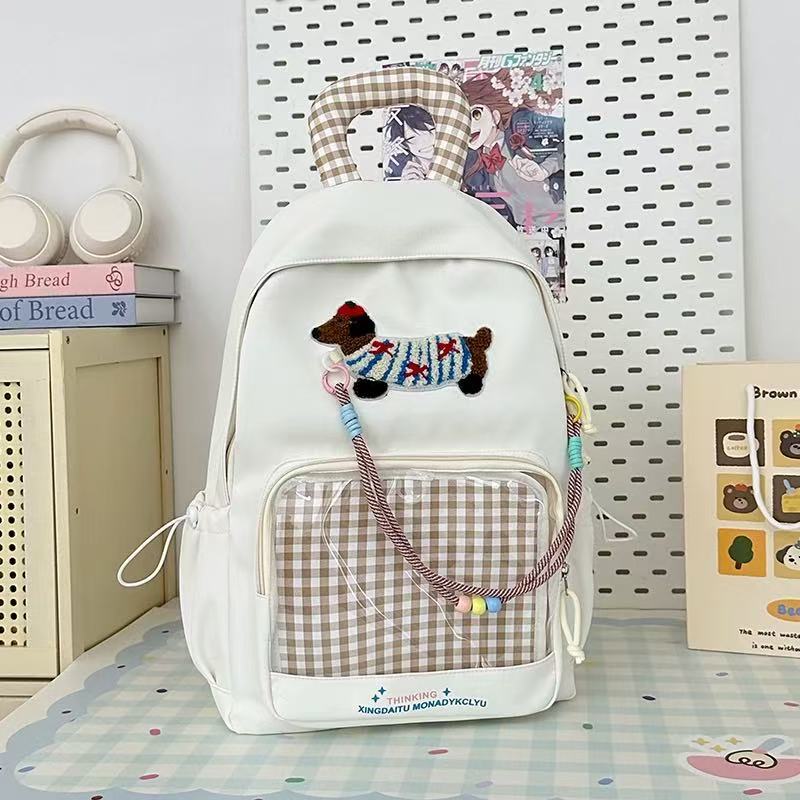 Bags & Storage - Dachshund and Zippered Drawstring Backpack – White - Goodie Goodie