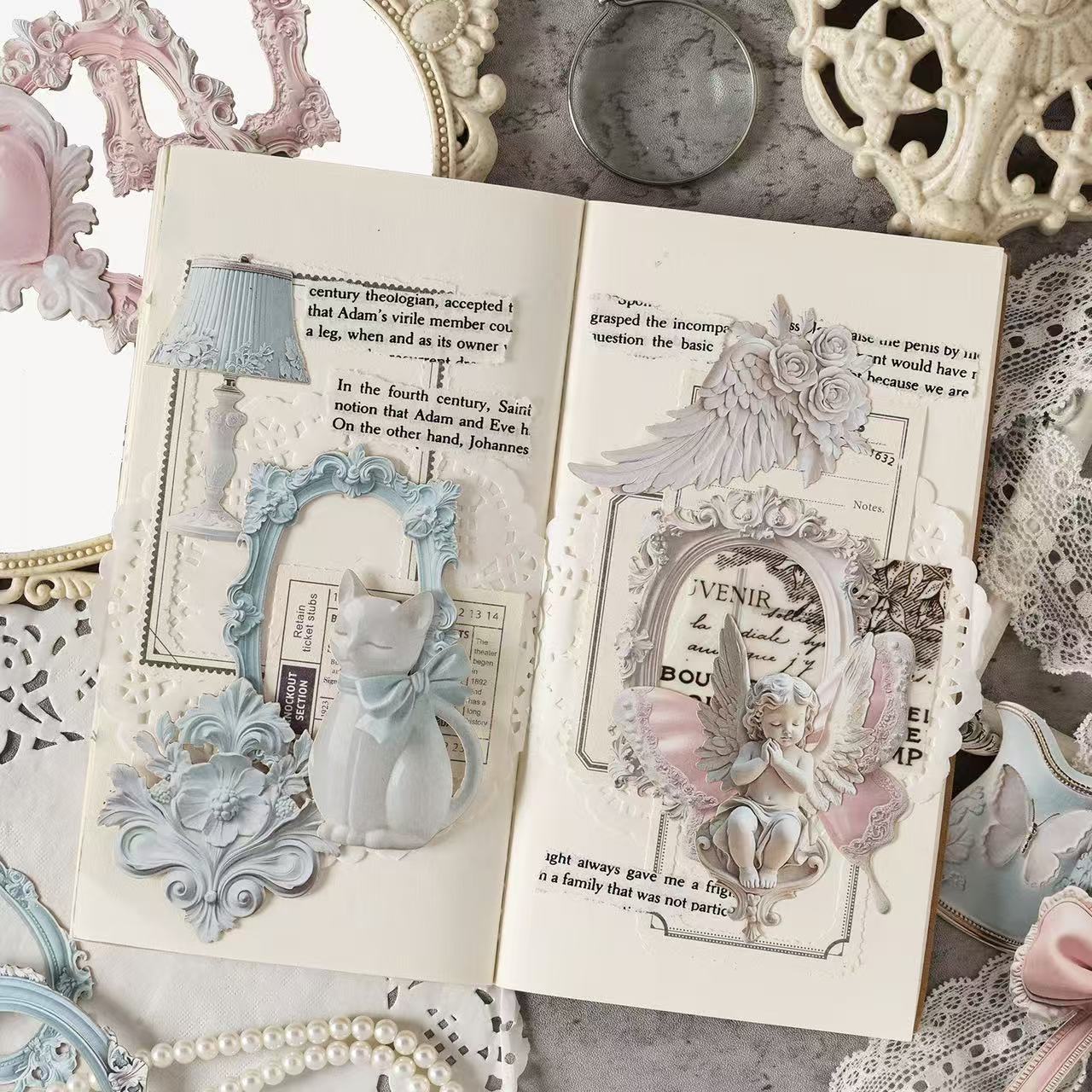 Stationery - European Vintage Frame Scrapbook Background Paper 10pcs – Mint Crushed Ice - Goodie Goodie