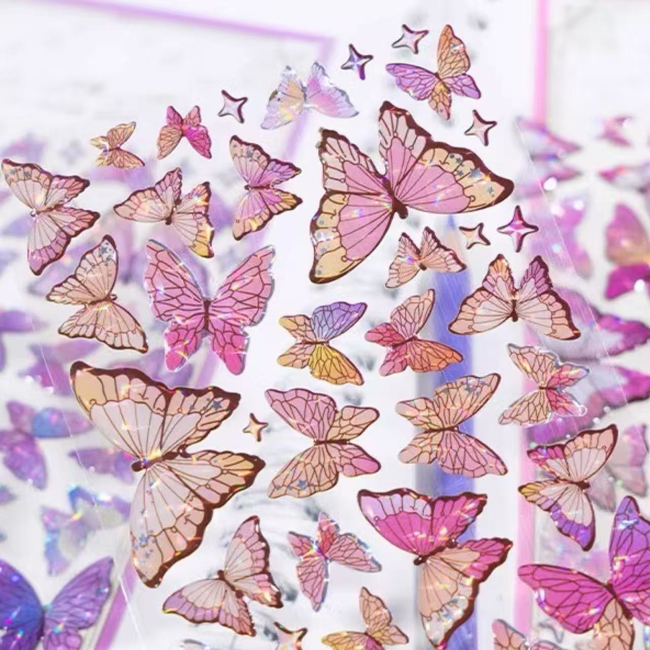 Stationery - 3D Butterfly Waterproof Epoxy Stickers – Pink - Goodie Goodie
