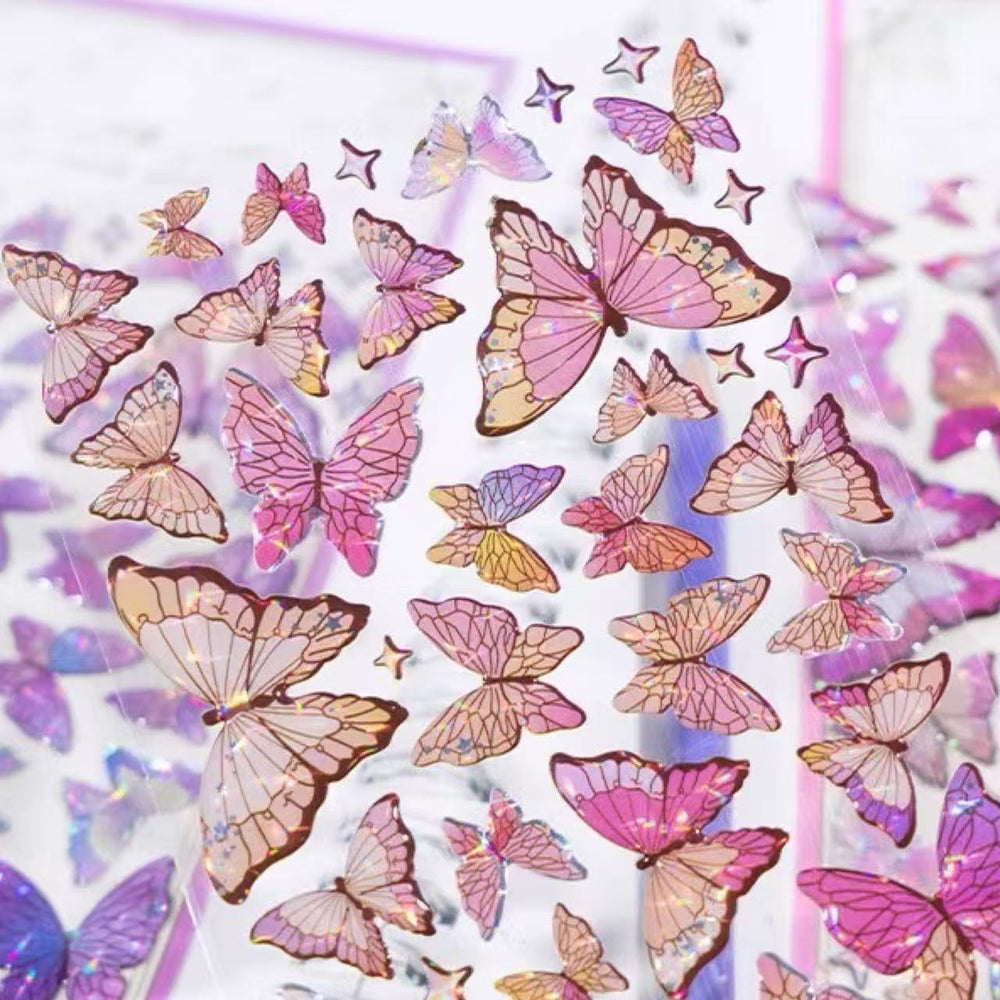 Stationery - 3D Butterfly Waterproof Epoxy Stickers – Pink - Goodie Goodie