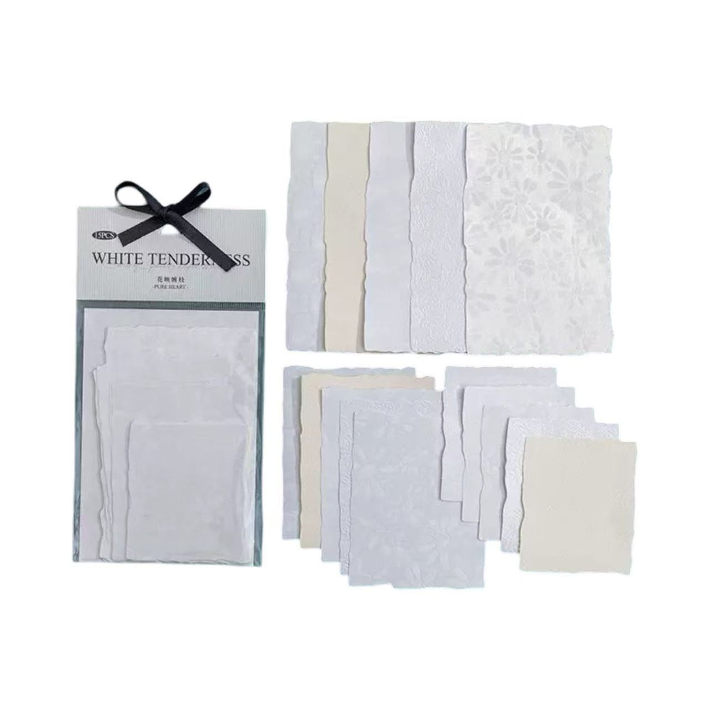 Stationery - White Tenderness DIY Scrapbook Background Paper 15pcs – Reflective Flowers - Goodie Goodie