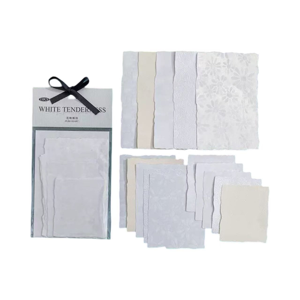Stationery - White Tenderness DIY Scrapbook Background Paper 15pcs – Reflective Flowers - Goodie Goodie