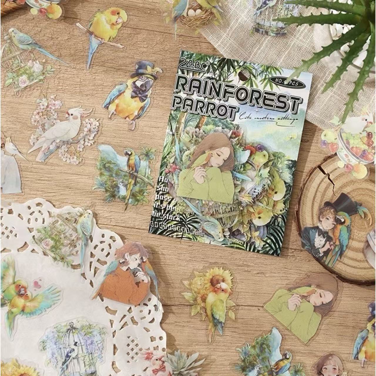 Stationery - Cute Pets Waterproof Stickers 40pcs – Rainforest Parrot - Goodie Goodie