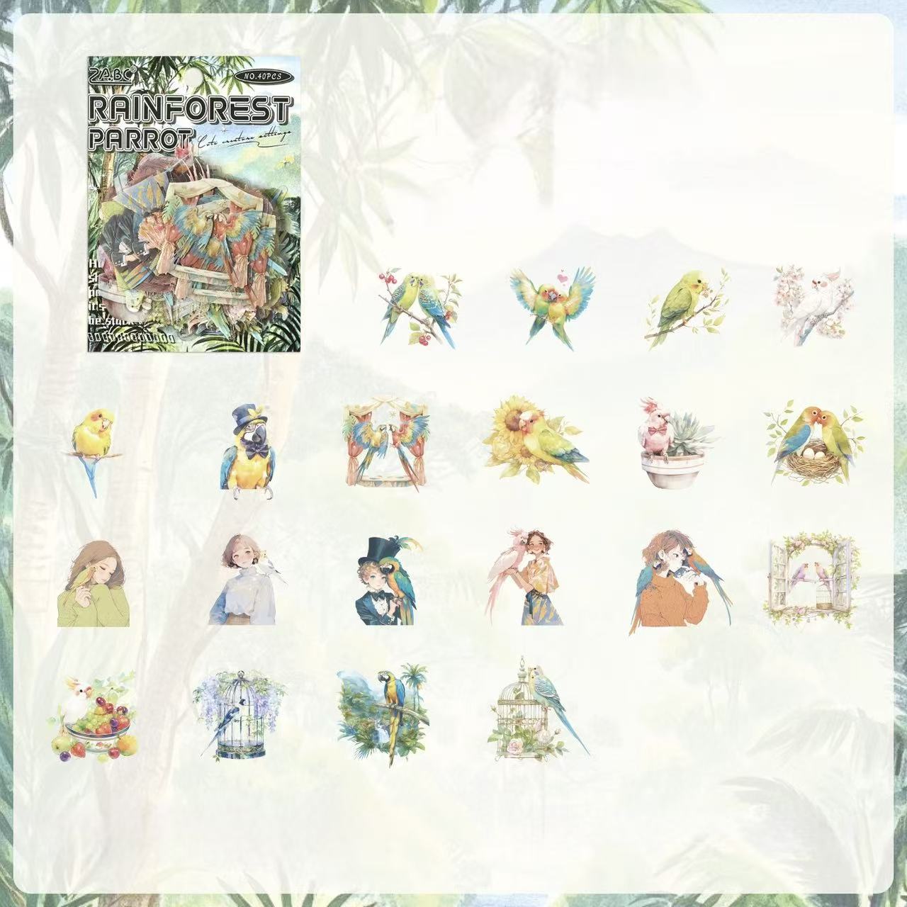 Stationery - Cute Pets Waterproof Stickers 40pcs – Rainforest Parrot - Goodie Goodie