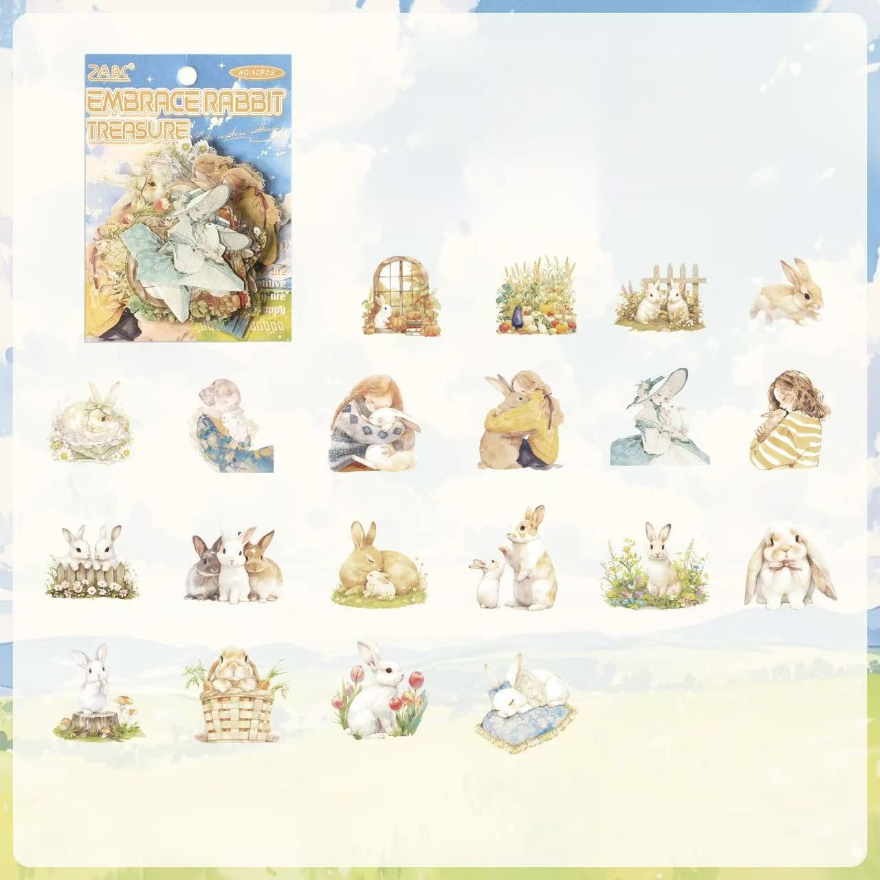 Stationery - Cute Pets Waterproof Stickers 40pcs – Embrace Rabbit - Goodie Goodie