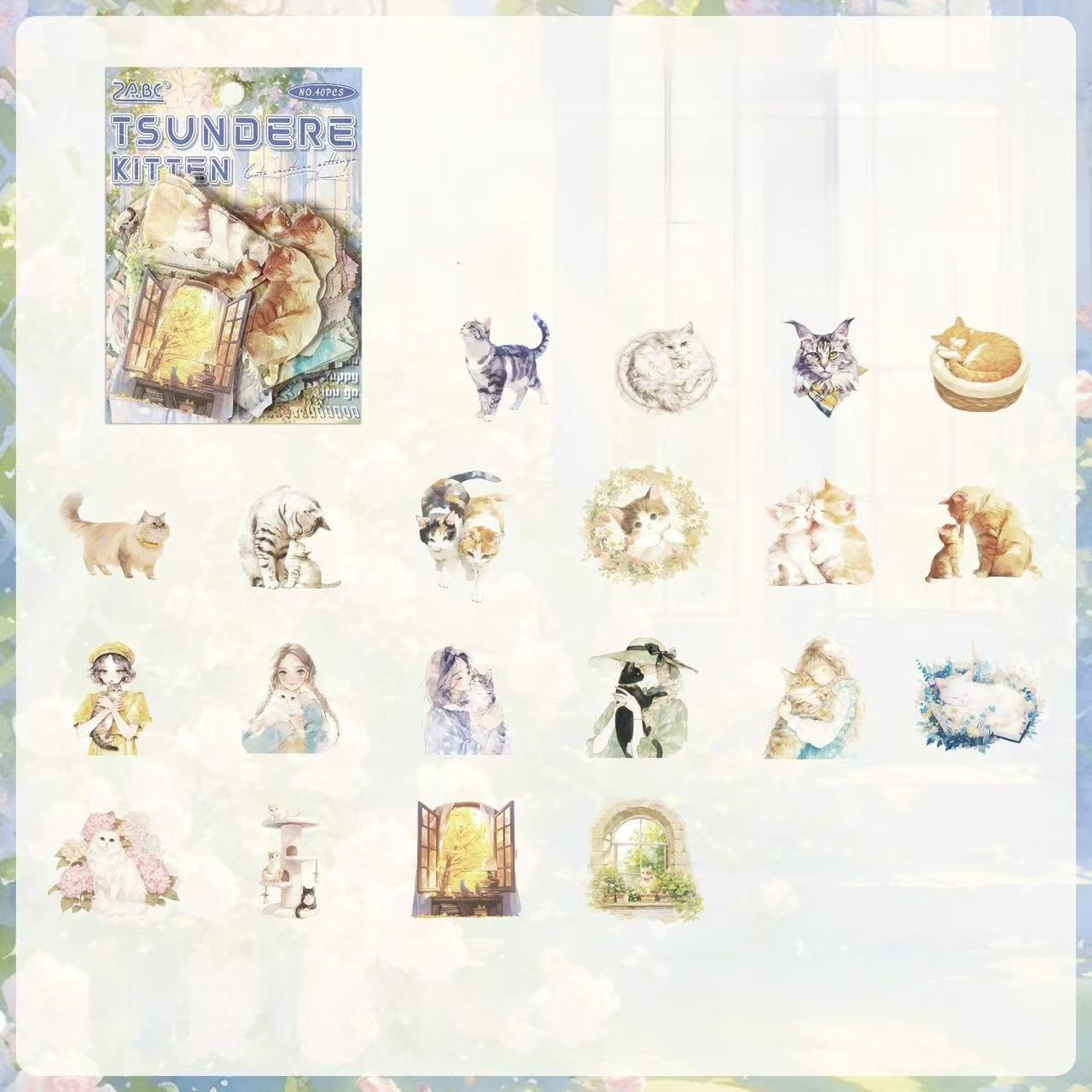 Stationery - Cute Pets Waterproof Stickers 40pcs – Tsundere Kitten - Goodie Goodie