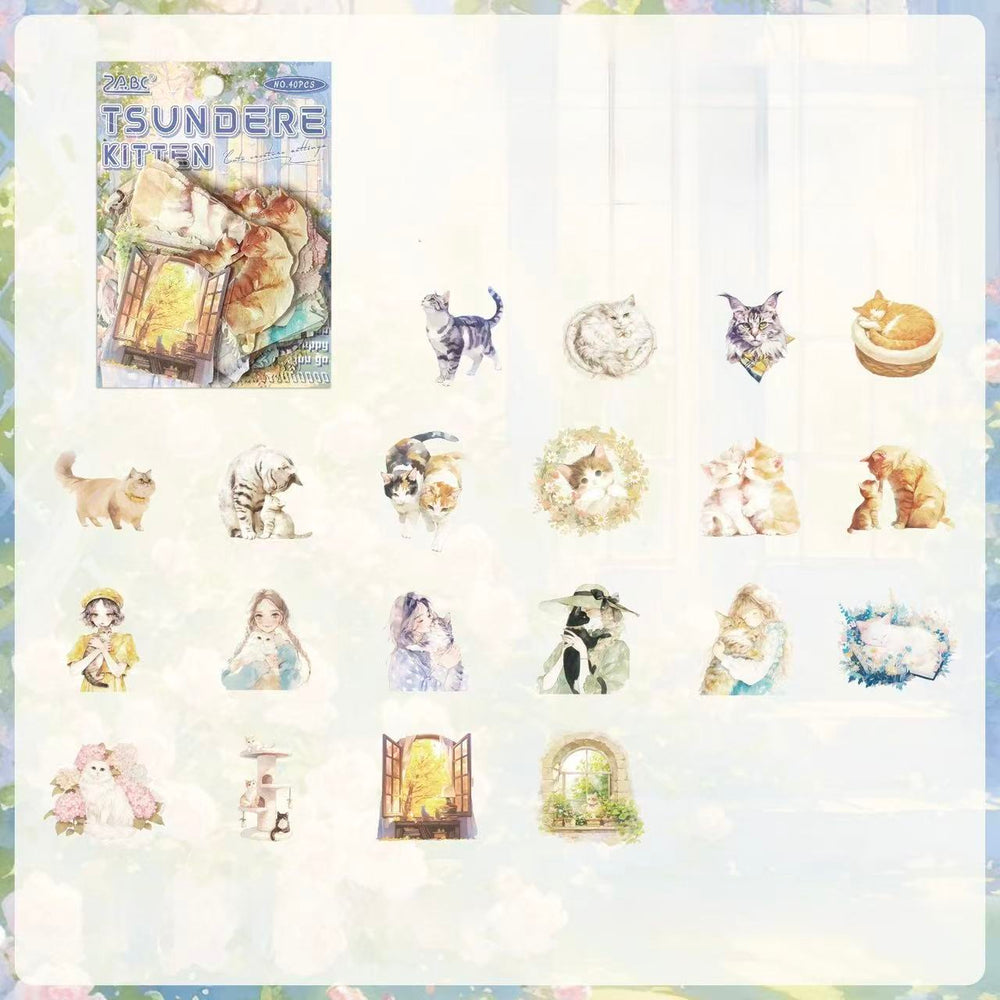 Stationery - Cute Pets Waterproof Stickers 40pcs – Tsundere Kitten - Goodie Goodie