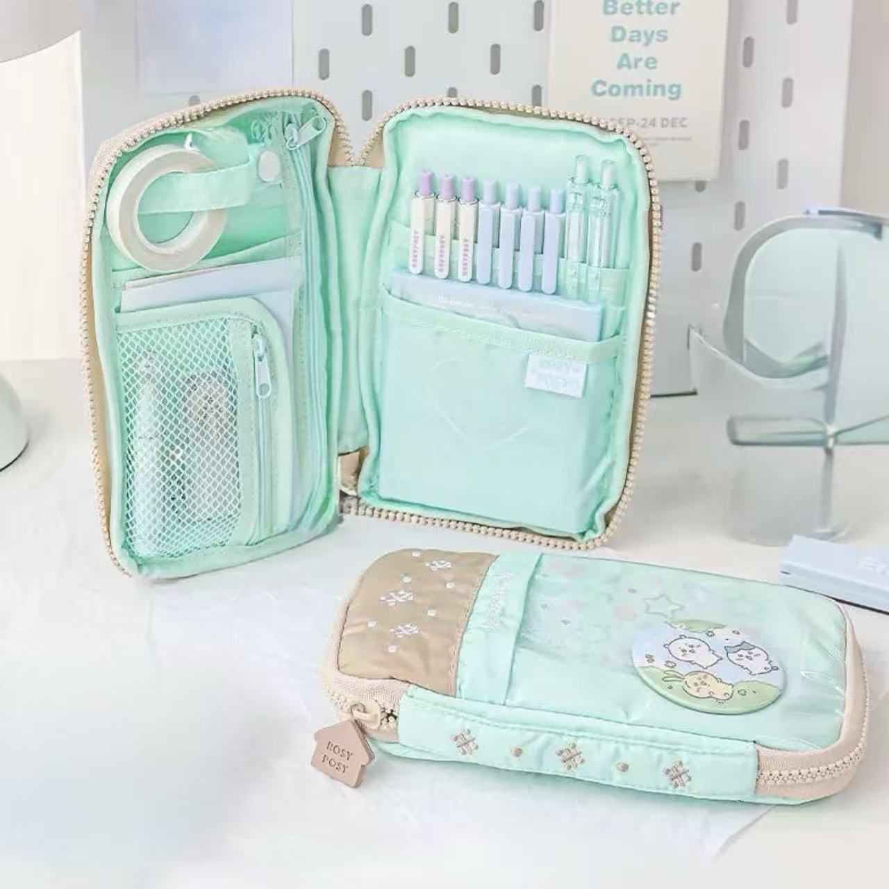 Rosyposy Fluffy Flat Pencil Case – Peppermint Latte