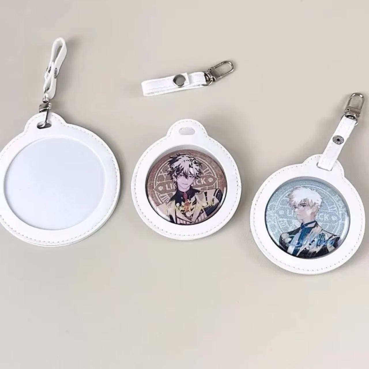 PU Leather Badge Protector Keychain 75mm - White
