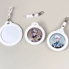 PU Leather Badge Protector Keychain 75mm - White