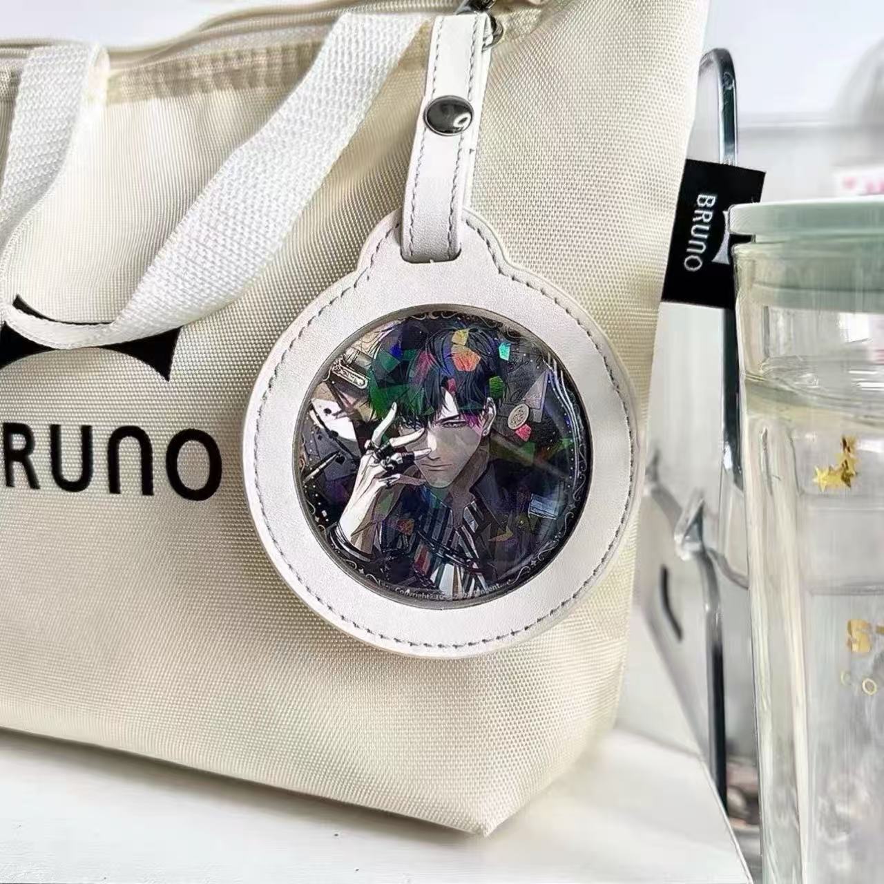 PU Leather Badge Protector Keychain 75mm - White