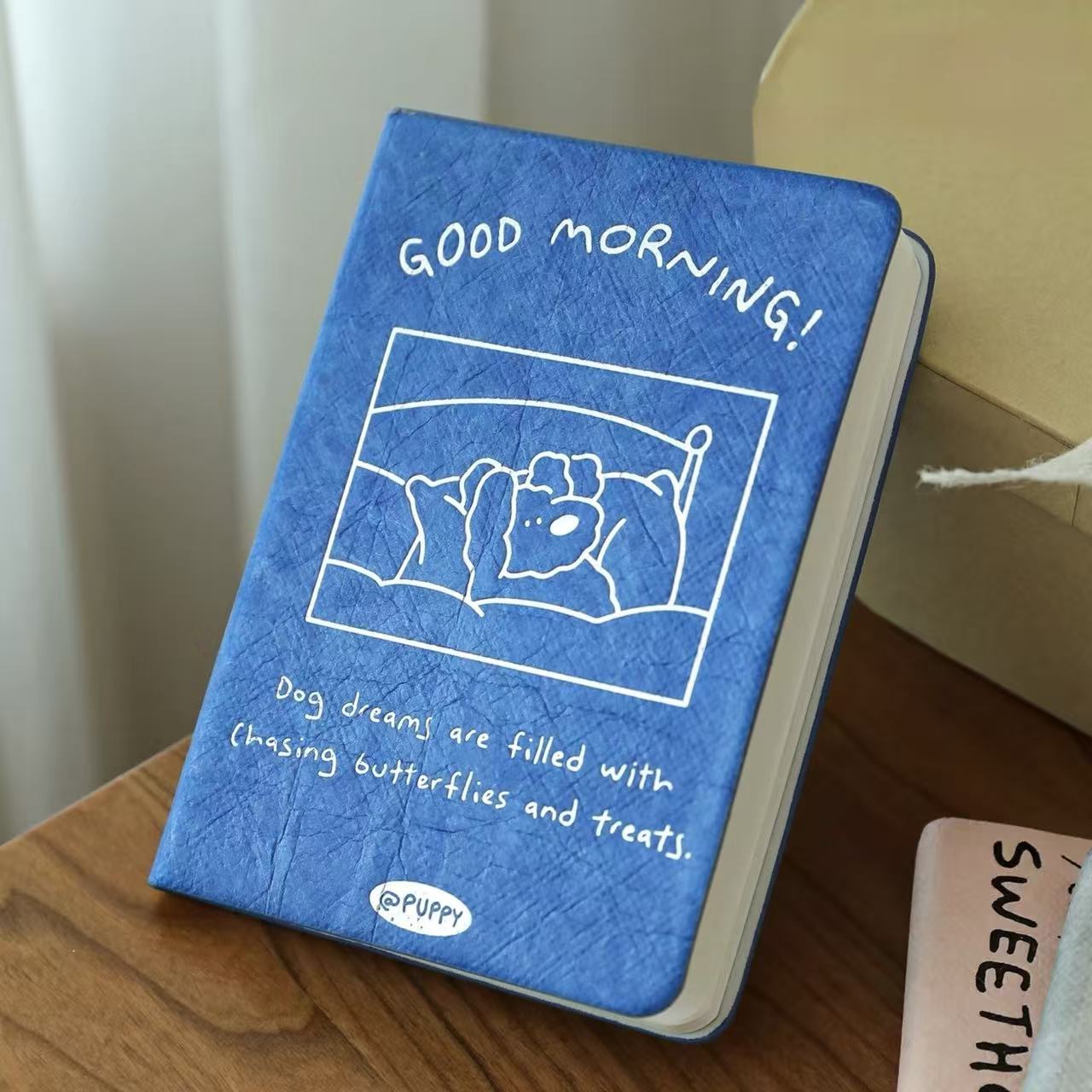Good Morning Little Puppy A6 Dotted Journal with Washable Kraft Paper Cover 80 Sheets