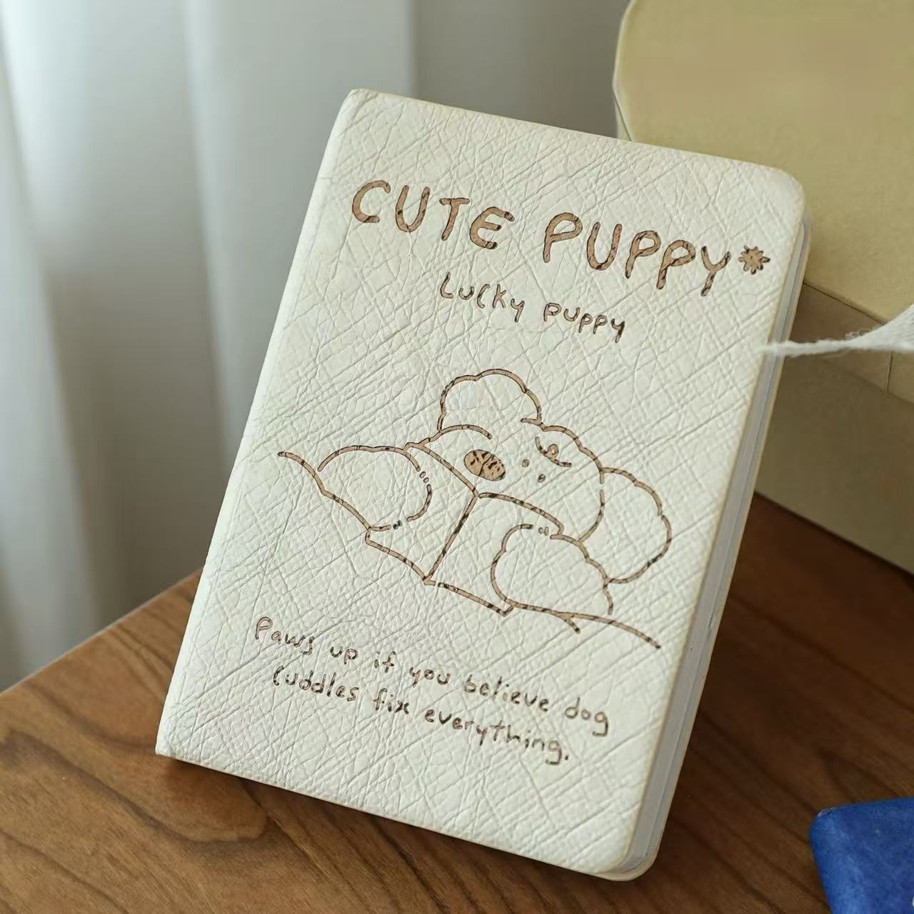 Cute Puppy A6 Dotted Journal with Washable Kraft Paper Cover 80 Sheets