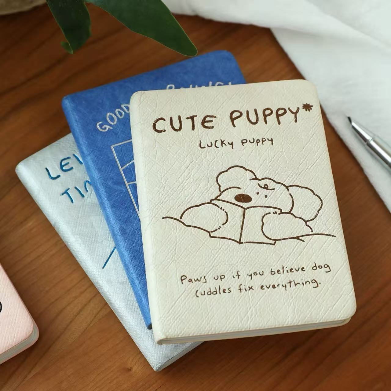 Cute Puppy A6 Dotted Journal with Washable Kraft Paper Cover 80 Sheets