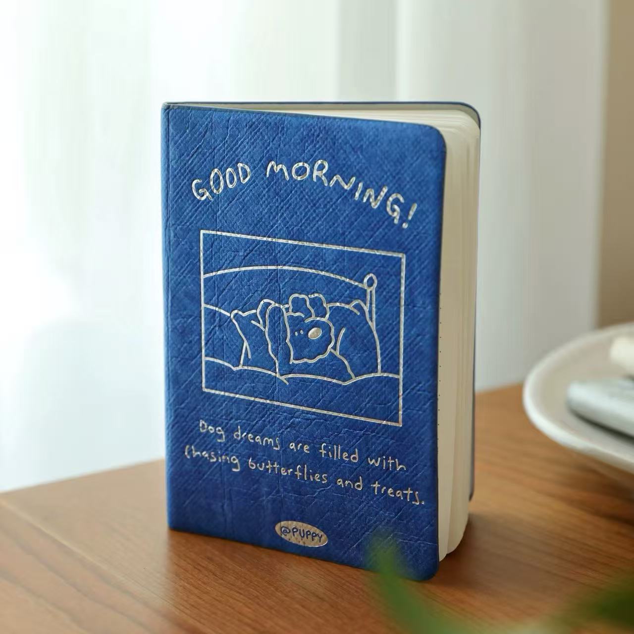 Good Morning Little Puppy A6 Dotted Journal with Washable Kraft Paper Cover 80 Sheets