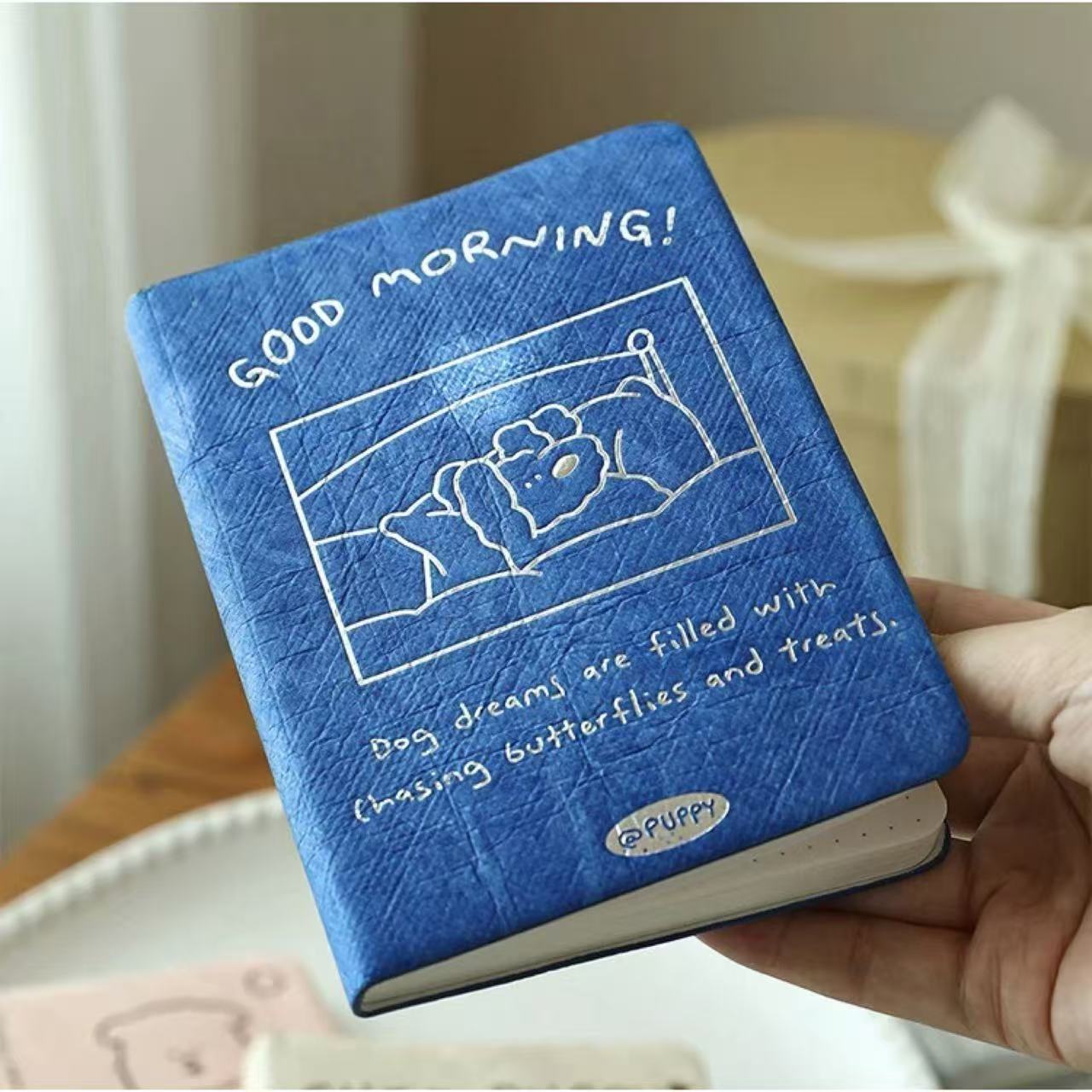 Good Morning Little Puppy A6 Dotted Journal with Washable Kraft Paper Cover 80 Sheets