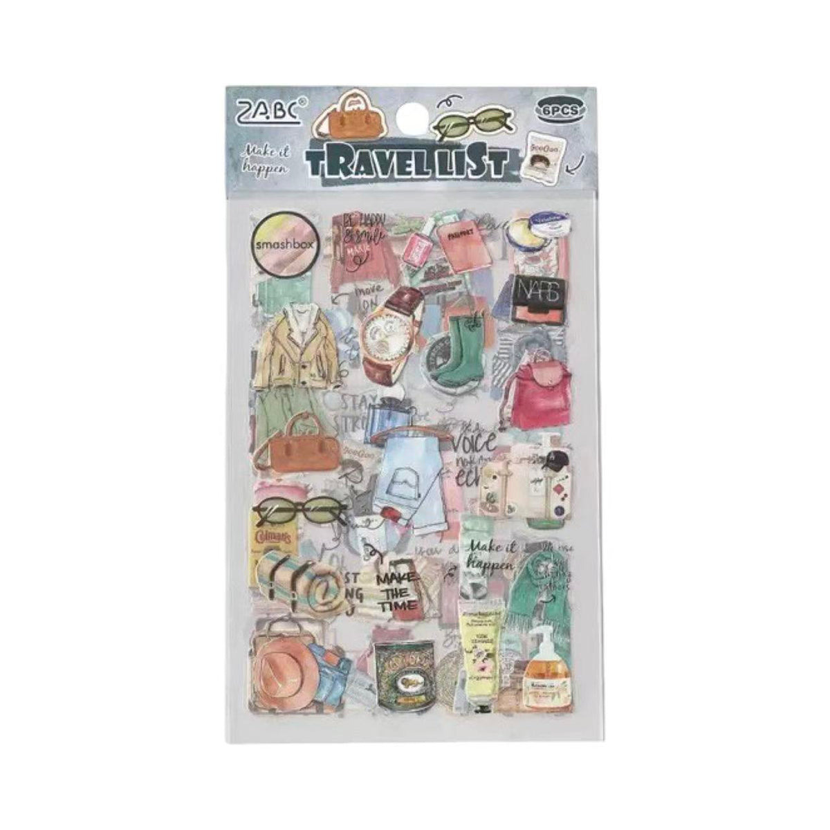 Travel List PET Waterproof Journal Stickers 6 Sheets