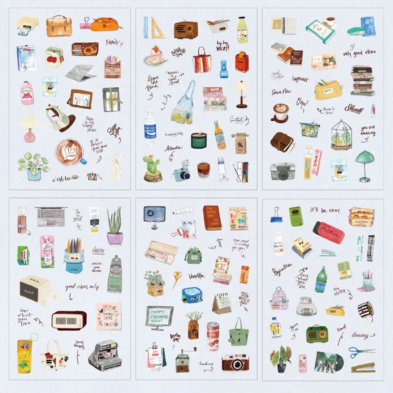 Colored Universe PET Waterproof Journal Stickers 6 Sheets