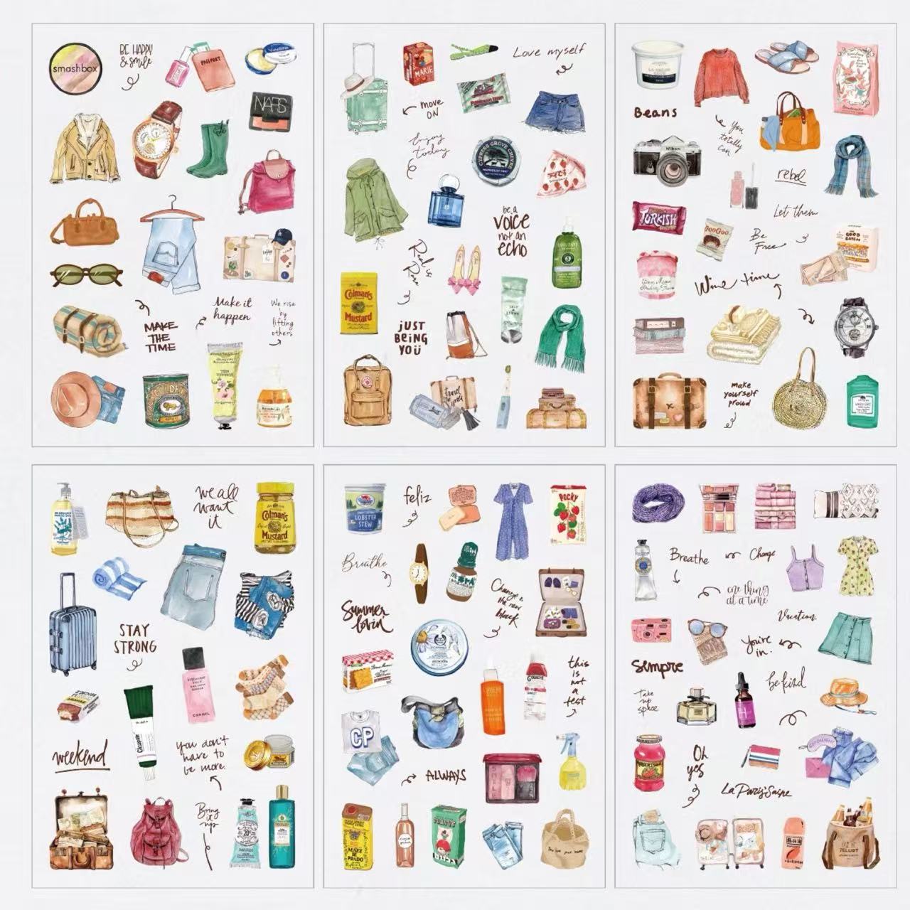 Travel List PET Waterproof Journal Stickers 6 Sheets