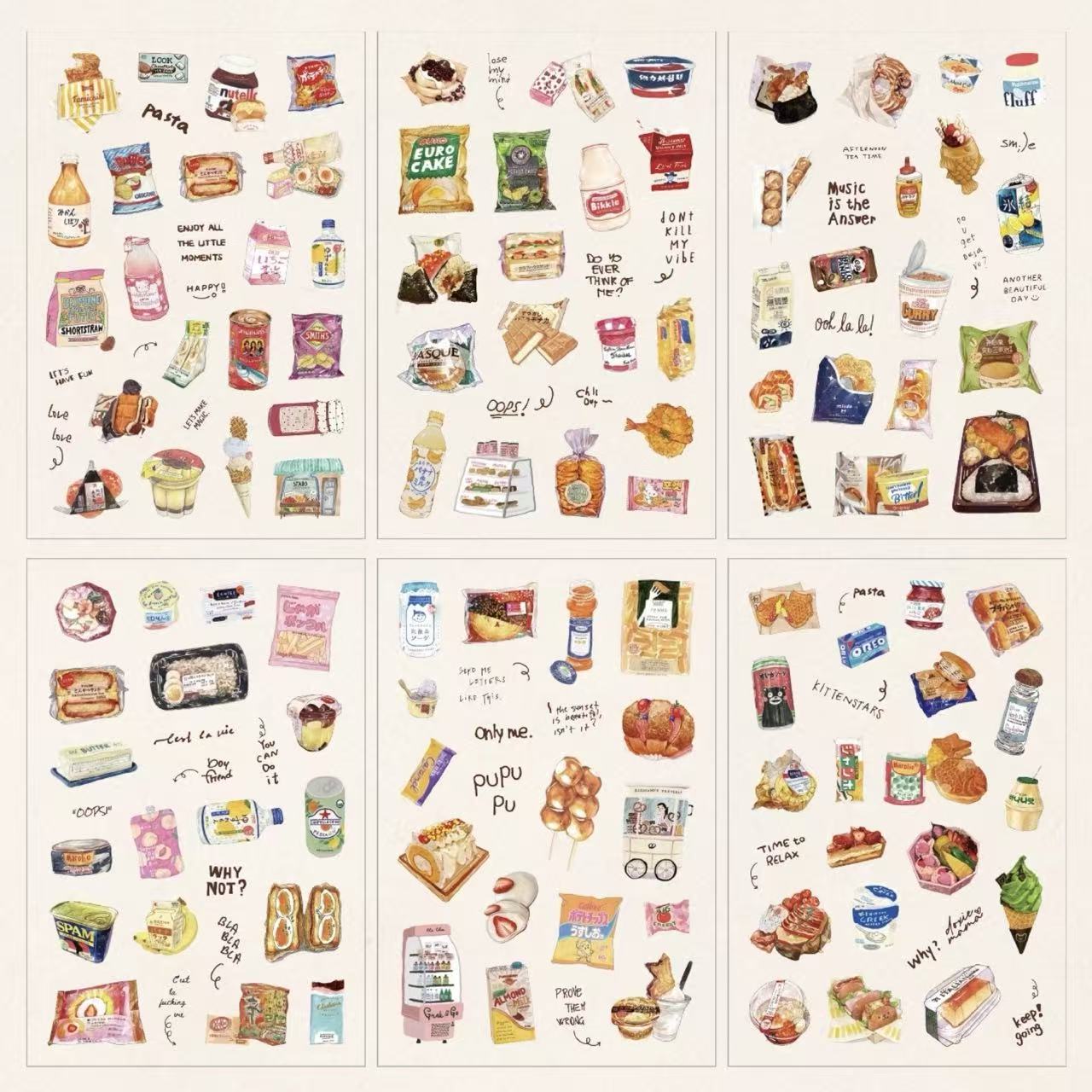Snack Journal PET Waterproof Journal Stickers 6 Sheets
