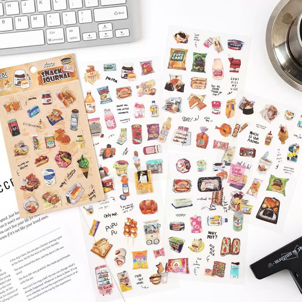 Snack Journal PET Waterproof Journal Stickers 6 Sheets