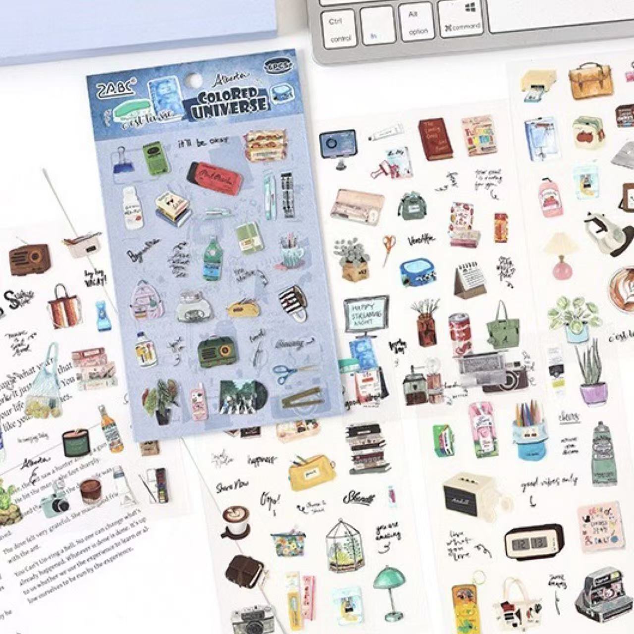 Colored Universe PET Waterproof Journal Stickers 6 Sheets