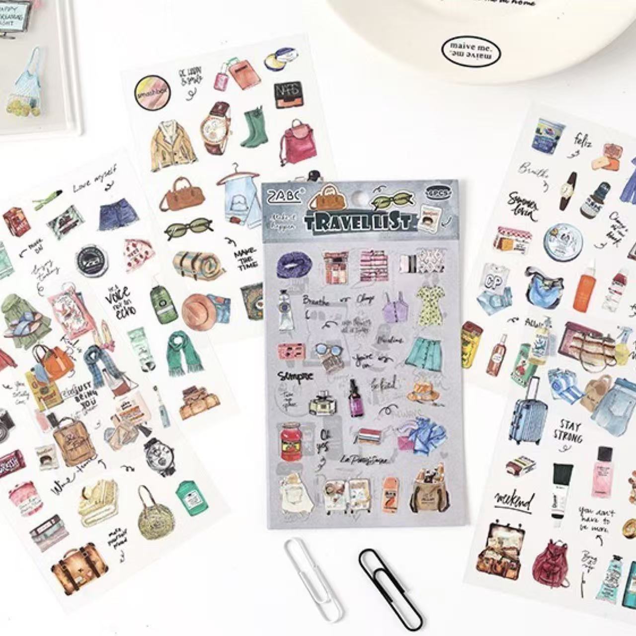 Travel List PET Waterproof Journal Stickers 6 Sheets