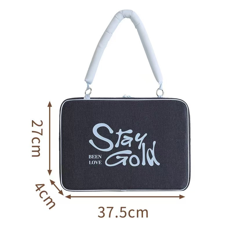 "Stay Gold" Denim Laptop Shoulder Bag 15.6"