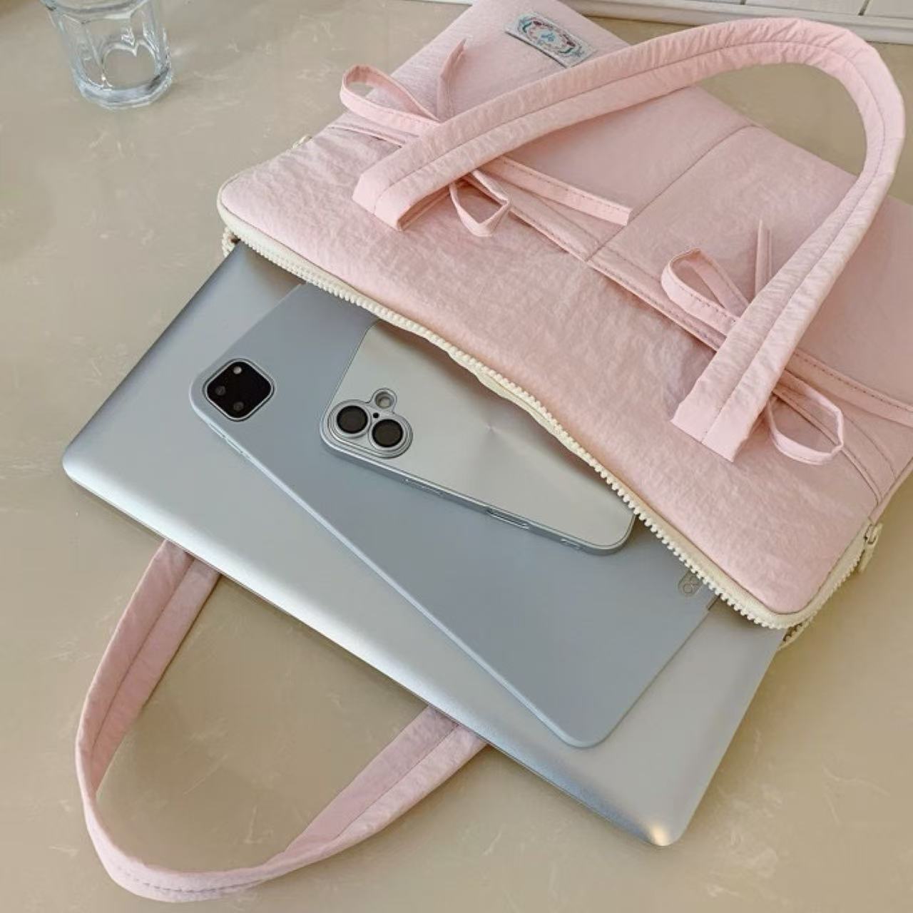 Macaron Bow Laptop Shoulder Bag 14"