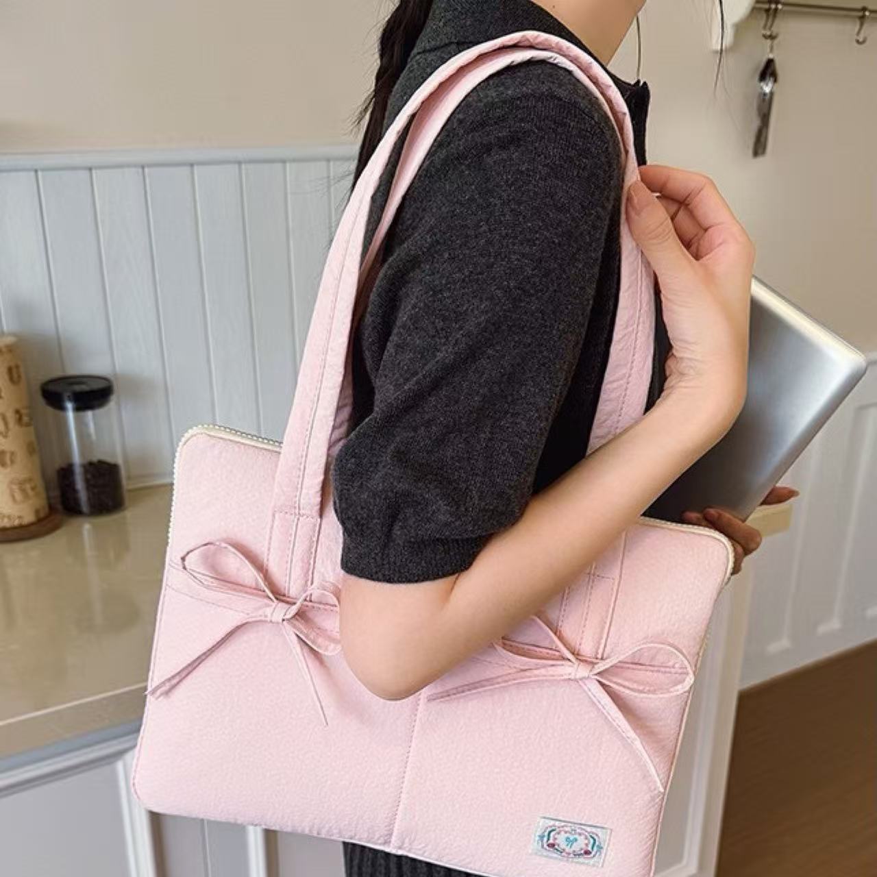 Macaron Bow Laptop Shoulder Bag 14"